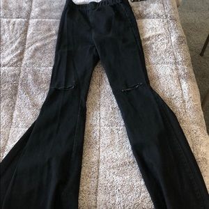 Super flare black high waisted denim jeans